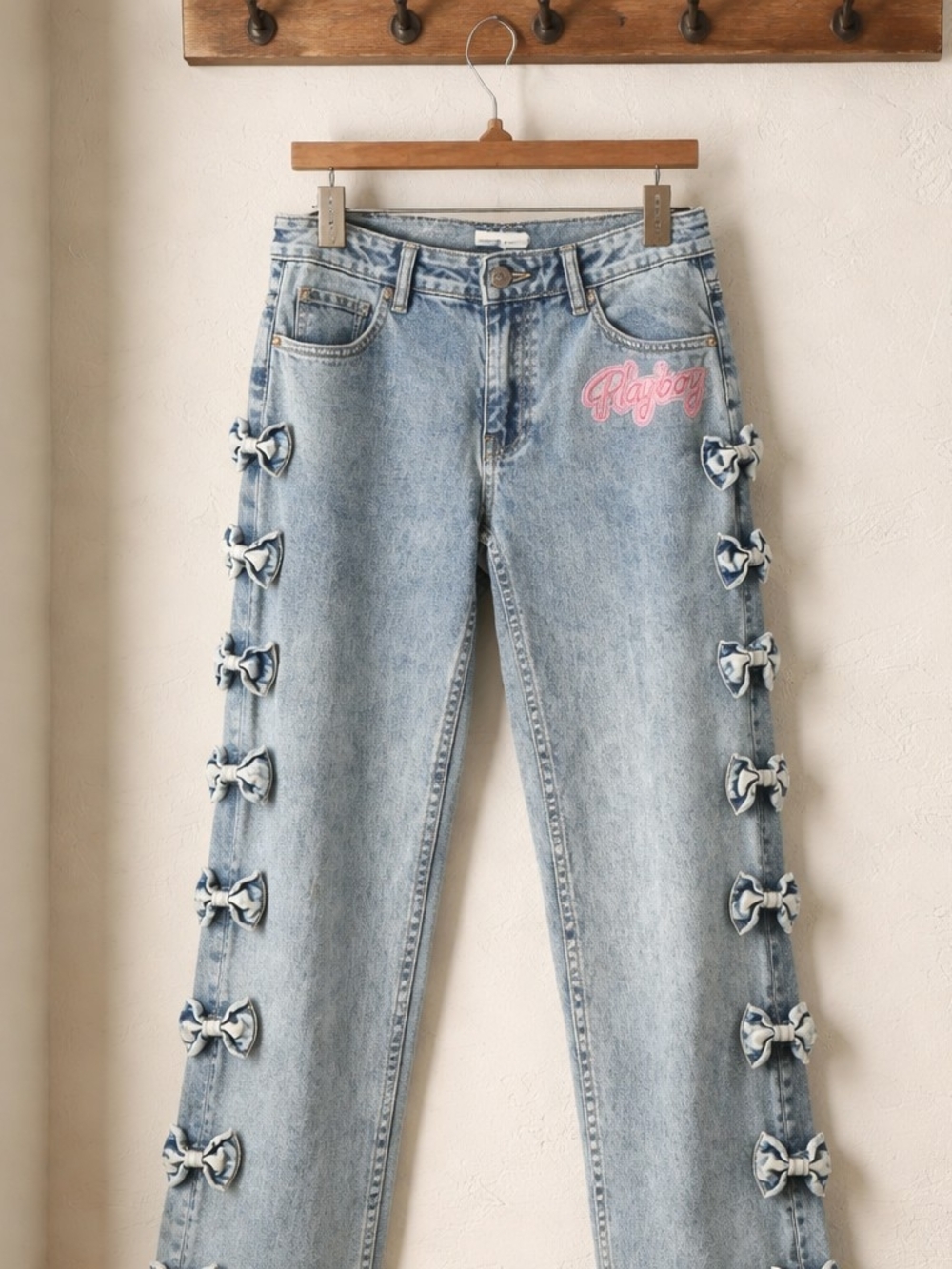 PLAYBOY Light Blue Denim Flare Jeans with Side Bow Trim